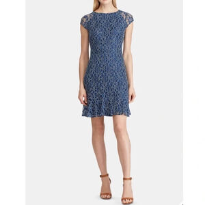 American Living Tremont Blue Floral Lace Dress 16